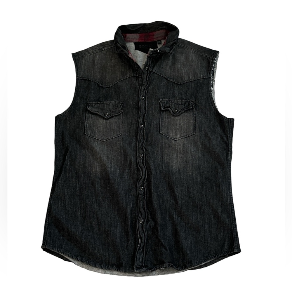 Rogue Sleeveless Moto Biker Denim Shirt Black